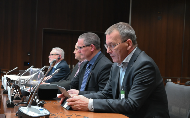 Lance Haymond, chief of Kebaowek First Nation, prepares to speak at a House committee about a nuclear waste facility near the Ottawa River on March 21, 2024. Haymond told Canada's National Observer that he is ecstatic by the decision, thanking all the support Kebaowek has received from allies during their campaign for a greater voice over a proposed nuclear waste facility on their territory. Photo by Matteo Cimellaro / Canada's National Observer