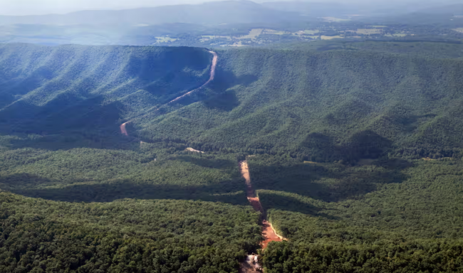 The Mountain Valley Pipeline route on Brush Mountain, Virginia. Photograph: Heather Rousseau/AP