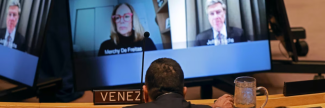 Samuel Reinaldo Moncada Acosta, the Permanent Representative of Venezuela to the United Nations arrives for a Security Council meeting at the United Nations ( concerning the situation in Venezuela on January 05, 2026 in New York City. (Photo by Spencer Platt/Getty Images)