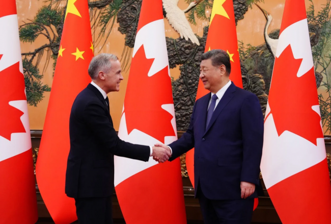 Prime Minister Mark Carney meets with Chinese President Xi Jinping at the Great Hall of the People in Beijing, China on Friday, Jan. 16, 2026. File photo by The Canadian Press/Sean Kilpatrick