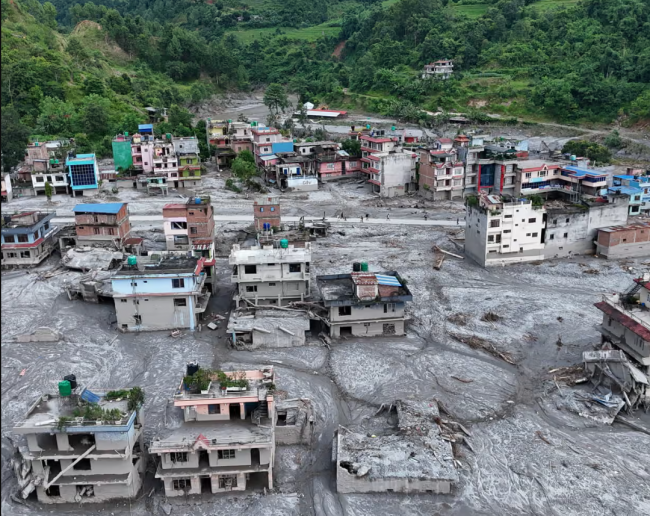 Devghat village, Nepal, after flash floods in August. Photograph: Ritesh Shukla/Getty Images