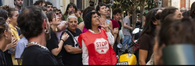 Hundreds of people halt an eviction on Calle Navas de Tolosa in Madrid, Spain on September 29, 2026. (Photo By Victor Fernandez/Europa Press via Getty Images)
