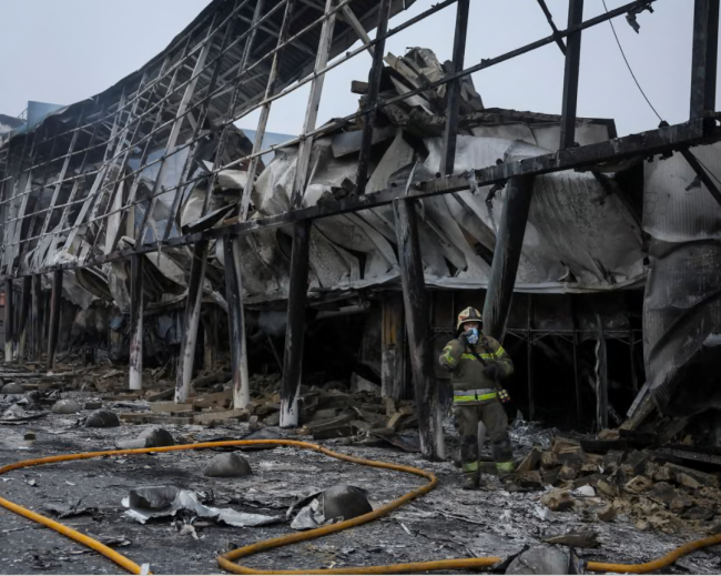 The aftermath of a Russian missile attack at a shopping centre in Kyiv on 22 October. Photograph: Gleb Garanich/Reuters