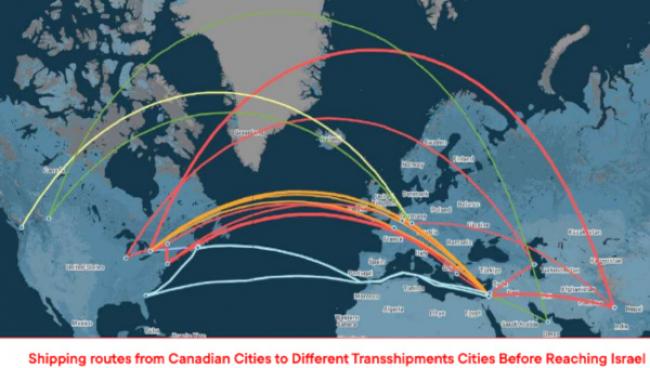 Shipping routes to Israel from Canada