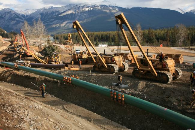 In an undated image, crews work on Kinder Morgan's Trans Mountain pipeline in Western Canada. Photo courtesy of Kinder Morgan Canad