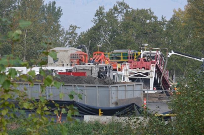 A Trans Mountain worksite along Mission Flats Road, where pipe from across the Thompson River at Kamloops Airport will be pulled through. Photograph By MICHAEL POTESTIO/KTW