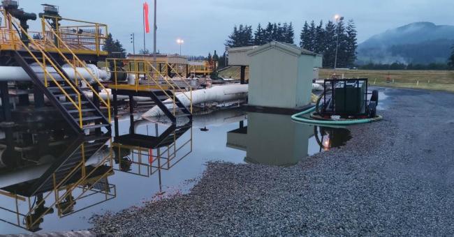 An estimated 50,000 gallons of crude oil leaked from the Trans Mountain pipeline at the Sumas Pump Station in Abbotsford, British Columbia on June 13, 2020 (Photo: Trans Mountain Corporation)