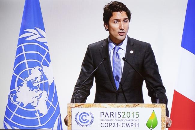 Prime Minister Justin Trudeau delivers speech to climate delegate in Paris on November 30, 2015 at COP21 summit. File photo by Mychaylo Prystupa.