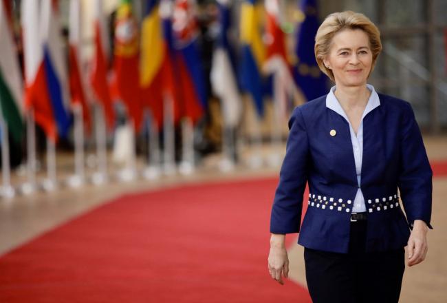 European Commission President Ursula von der Leyen arrives for EU summit in Brussels, Thursday, Dec. 12, 2019. AP Photo/Olivier Matthys