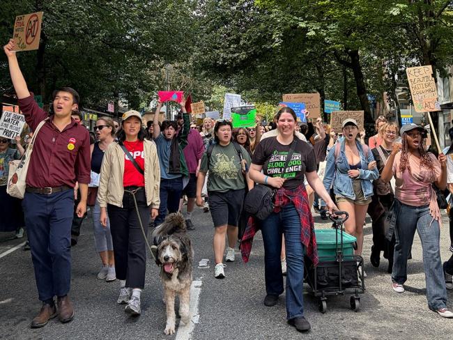 Hundreds of people have taken part in two protests against AI data centres in Vancouver. Photo for The Tyee by Isaac Phan Nay.