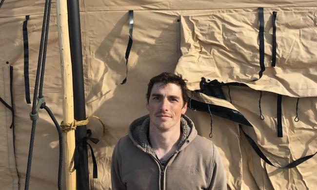  Jake Pogue, a 32-year-old marine corps vet, returned to the Sacred Stone camp on Friday. Photograph: Sam Levin for the Guardian