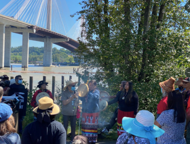 Indigenous leaders held a ceremony at Maquabeak Park in Coquitlam in May, 2021 to express concerns about an oil pipeline being drilled under the Fraser River.Fin Donnelly/Twitter