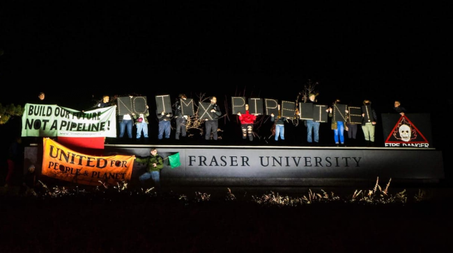 Students at Simon Fraser University protest the Trans Mountain pipeline expansion in fall 2019, before COVID-19. Photo courtesy Justice, No Pipeline