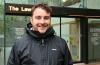 Drug User Liberation Front co-founder Jeremy Kalicum in front of Vancouver’s provincial court today. Photo for The Tyee by Michelle Gamage.