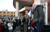 Sen. Bernie Sanders, I-Vt.,right, speaks to an overflow crowd outside Lincoln Highschool as he talks about "Fighting Oligarchy: Where Do We Go From Here"   Saturday March 8, 2025 in Warren, Mich. (AP Photo/Jose Juarez)