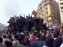 Demonstrators on an army truck in Tahrir Square, Cairo, January 29, 2011. (Ramy Raoof / Wikimedia Commons)