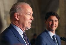 B.C. Premier John Horgan and Prime Minister Justin Trudeau on Parliament Hill in 2018. File Photo by Andrew Meade