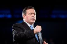 Jason Kenney speaks at the Manning Networking Conference in Ottawa on Feb. 10, 2018. Alberta premier Jason Kenney’s government has pledged $5bn in support for the Keystone XL tar sands oil pipeline. File photo by Alex Tétrault