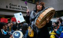 Protesters gather in Vancouver on Jan. 8, 2019, to show solidarity with Wet’suwet’en hereditary chiefs opposing the Coastal GasLink pipeline. File photo by Michael Ruffolo