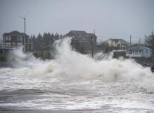 Waves caused by Hurricane Teddy batter the shore in Cow Bay, N.S., on Wednesday, Sept. 23, 2020. THE CANADIAN PRESS/Andrew Vaughan