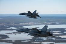 RCAF CF-18 Hornet fighter jets participate in a northern air defence mission during Exercise AMALGAM DART 21-1 in June. Photo via Royal Canadian Air Force / Facebook