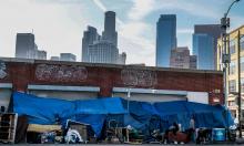 Tents lined up on San Pedro on skid row, in downtown Los Angeles. Photograph: Robert Gauthier/Los Angeles Times/Getty Images