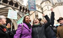  Munira Wilson and Sarah Olney, the MPs for Twickenham and Richmond Park, cheer alongisde other campaigners outside the Royal Courts of Justice in London after the ruling. Photograph: Stefan Rousseau/PA