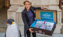  Gillian Anderson delivers a Greenpeace petition to the Foreign Office in London in 2018. Photograph: Guy Bell/REX/Shutterstock