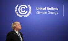 ‘Boris Johnson pretends climate answers can be conjured up ‘without so much as a hair shirt in sight’.’ Johnson at the SECC, Glasgow, on the second day of the Cop26 summit. Photograph: Christopher Furlong/Getty Images