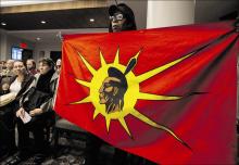 An aboriginal man attends a National Energy Board hearing last October Ur9E0