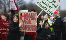 A protest against fracking exploration in Barton Moss, Salford, in 2014. Photograph: Christopher Furlong/Getty Images