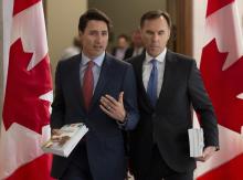 Prime Minister Justin Trudeau and Finance Minister Bill Morneau in Ottawa. Tuesday, March 19, 2019. Photography by The Canadian Press / Sean Kilpatrick