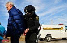 Bill McKibben was arrested during a protest at Seneca Lake near Reading, N.Y., on March 7. He was protesting the proposed expansion of a natural gas storage facility. Credit Monica Lopossay for The New York Times