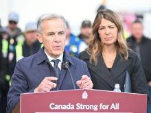 Mark Carney announced Thursday, alongside Danielle Smith in Fort McMurray, that the West Coast pipeline will go ahead as a project in the national interest. Photo by Greg Halinda, the Canadian Press.