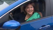 B.C. Premier Christy Clark arrives at an announcement about incentives for electric cars. (Glen Kugelstadt/CBC)