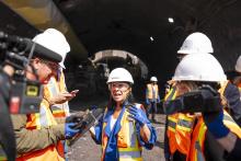 Montreal Mayor Valerie Plante talks to reporters on the site of the planned Vertieres Metro station on the blue line of the Montreal subway during a media tour in Montreal on Sept. 9, 2025. Photo by: Christopher Katsarov / The Canadian Press
