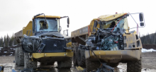 Damaged heavy equipment following an alleged attack on the Coastal GasLink pipeline facility on Wet’suwet’en territory near Houston, British Columbia, February 17, 2022. Handout photo courtesy BC RCMP.