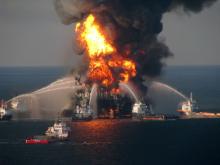 Remnants of the Deepwater Horizon offshore oil rig on April 21, 2010. U.S. Coast Guard via Getty Images
