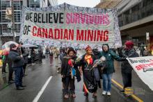 Photo: Indigenous land defenders from across the Global South were in Toronto last year demonstrating outside the Prospectors & Developers Association of Canada conference | Mining Injustice Solidarity Network on X