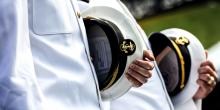 A U.S. Navy class arrives for their graduation ceremony at the Naval Academy on May 28, 2021, in Annapolis, Md. Photo: Kevin Dietsch/Getty Images