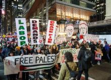 Thousands of pro-Palestine Americans march from Bryant Park to the American Israel Public Affairs Committee (AIPAC) Headquarters in New York City, led by labor unions calling for a ceasefire on December 21, 2023, in New York City. Selcuk Acar / Anadolu via Getty Images