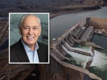 BC Hydro chair Glen Clark says wind power and technological advances should fulfil BC’s short-term power needs, but more megaprojects like Site C, pictured, aren’t off the table if demand increases substantially in coming decades. Photos of Clark and Site C via BC Hydro.