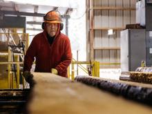 George Williams works at the Seaton Forest Products Ltd. mill near Smithers, a 24-person operation that makes a profit while creating more jobs with less raw material, challenging the assumption that bigger is better. Photo by Marty Clemens.