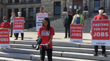 B.C. hotel workers are holding a hunger strike in Victoria, calling on the province to support people in the industry who have been laid off amid the COVID-19 pandemic. (Courtesy Twitter/Unite Here Local 40)