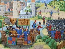 A detail from a painting by Jean Froissart of Richard II meeting with the rebels of the Peasants’ Revolt of 1381. Image via Wikimedia.