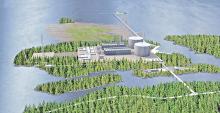 The Pacific Northwest LNG terminal design showing its proposed location near Prince Rupert on Lelu Island. — Image Credit: Web Photo