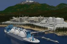 Facing a world of challenges: Artist’s rendition of the sole LNG project under construction in BC, the LNG Canada terminal in Kitimat. Image via Fluor.