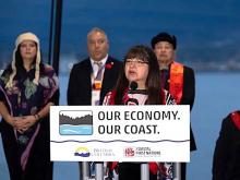 Heiltsuk Tribal Council Chief Councillor Marilyn Slett at the signing ceremony for the North Coast Protection Declaration in November, when Coastal First Nations and the BC government said the North Coast tanker ban must remain in place. Photo via BC government.