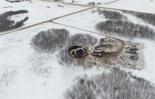 An aerial view of an oil pipeline spill is seen in a handout photo near Stoughton, Saskatchewan, on January 23, 2017. Clint Big Eagle says the whiff of oil permeated the frigid Saskatchewan air for about a week and a half before he decided to pull over and investigate. "The kids are all, 'It's a terrible, ugly smell. What is that?'" Big Eagle said in an interview. THE CANADIAN PRESS/HO, Indigenous and Northern Affairs Canada *MANDATORY CREDIT*