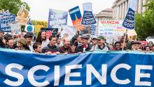 Demonstrators, including Bill Nye the Science Guy (center) march toward Capitol Hill during the March For Science. Bill Clark/AP.